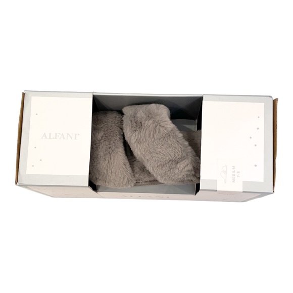 ALFANI Women's Faux Fur Slide Boxed Slippers - Tornado Grey - M, L, XL - Picture 2 of 3